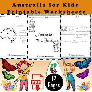 Australien für Kinder druckbare Buch, australische Einheit lernen druckbare Paket
