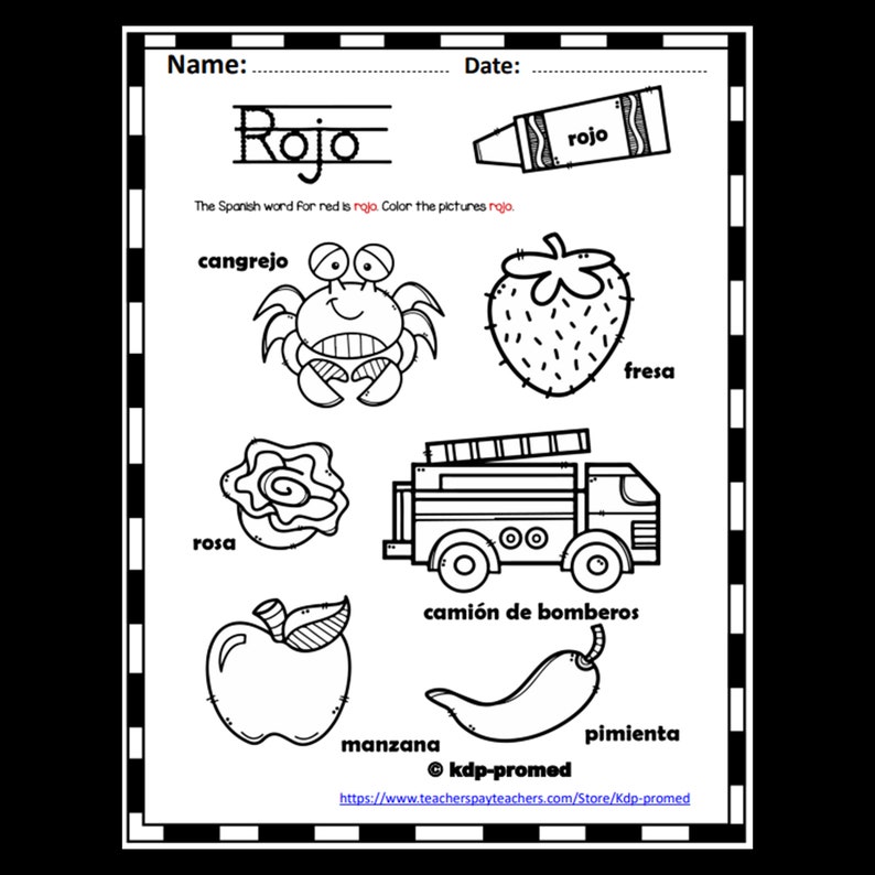 Printable Spanish Colors Worksheet for Kindergarten/spanish ...