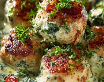 Hühnchen-Ricotta-Fleischbällchen mit Spinat Alfredo Rezept | (PDF-Download)