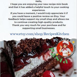 May include: A slice of Black Forest cake with layers of chocolate cake, whipped cream, and cherries. The image includes the text "RecipesKitchen" and a logo with a chef. The cake is on a white plate.