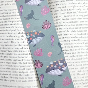 Whales and Flowers Bookmark, Summer Book Lover Gift, Sea Life Ocean Animals, Laminated Bookmark, Bookmark Collection, Bookish Merch, Booksta