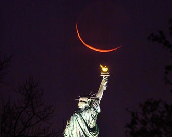 Statue of Liberty Crescent Moon Photo Print: New York City Wall Art