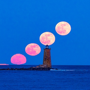 Whaleback Lighthouse Moonrise| New England Lighthouses| Portsmouth New Hampshire| Maine| Photo & Canvas Wall Art| Holiday Gift-Free Shipping