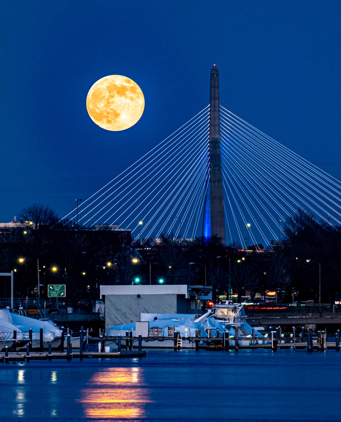Zakim Bridge Moonrise Photo Print: Boston Skyline Wall Art - Etsy