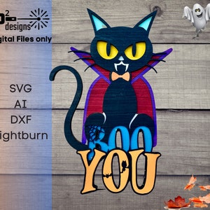 Cat Boo you Door Hanger Porch sign Halloween laser cut file Multilayered SVG Scary sign Laser ready file Glowforge