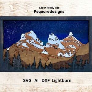 The Three sisters laser ready file, Canadian Mountains , Canmore Alberta , Mountains Multilayered laser file, Rustic SVG, Glowforge