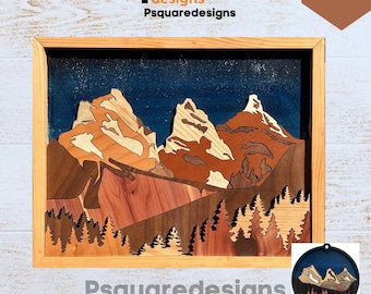 Patrón de colcha Three Sisters Canmore Alberta, arte cortado con láser, montañas y árboles, arte SVG Multiwood, archivo listo para láser Glowforge