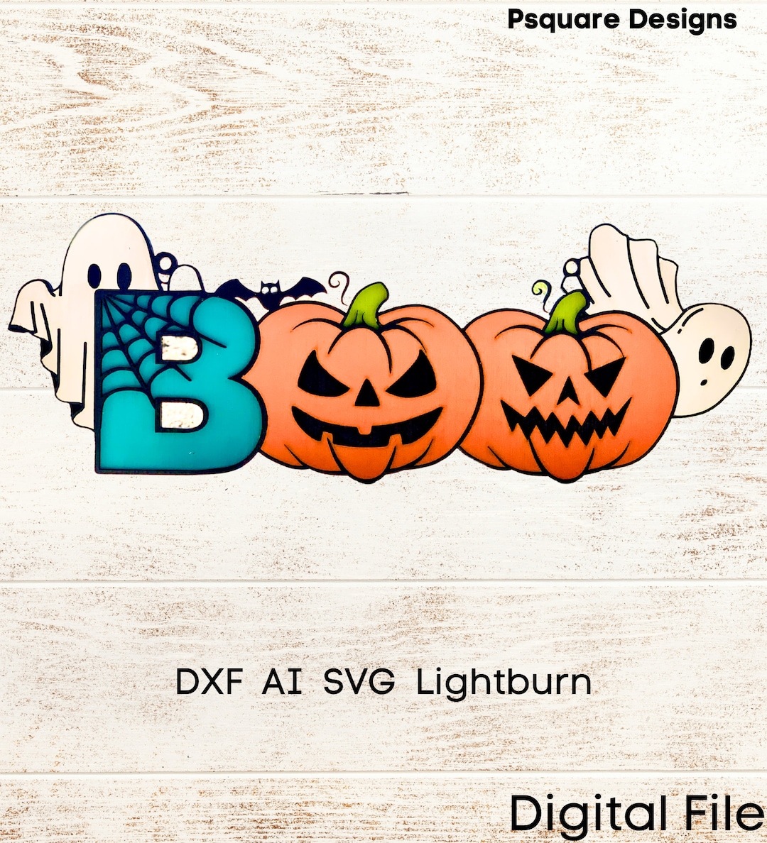 Jack-o-lantern Boo Sign Horizontal Door Hanger Spooky SVG Laser Ready ...