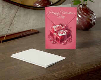 Tarjeta de felicitación con caja de regalo para el día de San Valentín