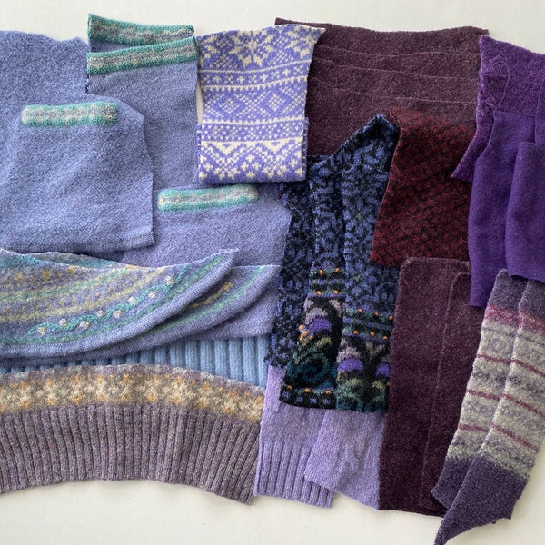 Felted Wool Sweater Scraps, 15 oz wool pieces, Wool Appliqué scraps, recycled wool, repurposed wool, Destash, supplies for crafts - P1