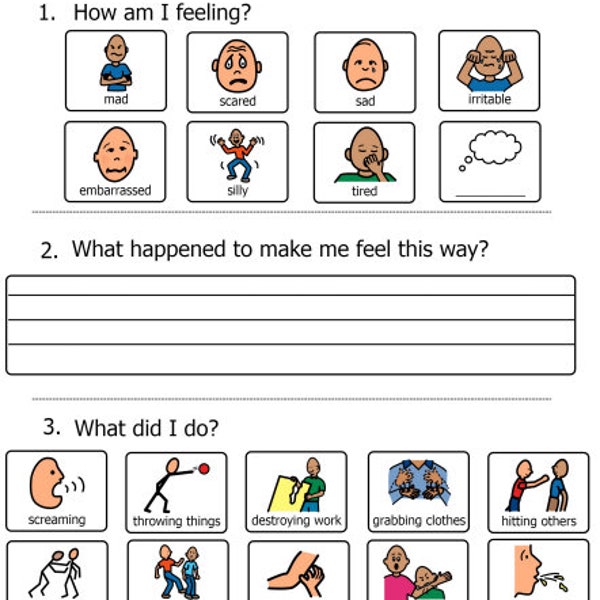 Boardmaker Social Emotional Behavioral Self Reflection Form/Think Sheet