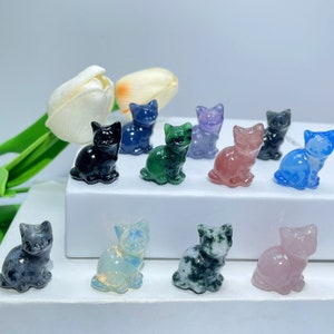 1.2'' Crystal Cat, Mini Cat Carvings, Cute Cat Statue, Gemstone Cat, Crystal Gift, Crystal Animal, Home Decoration, Healing Crystal