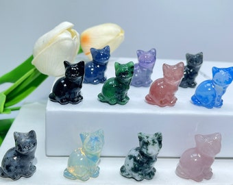 1.2'' Crystal Cat, Mini Cat Carvings, Cute Cat Statue, Gemstone Cat, Crystal Gift, Crystal Animal, Home Decoration, Healing Crystal