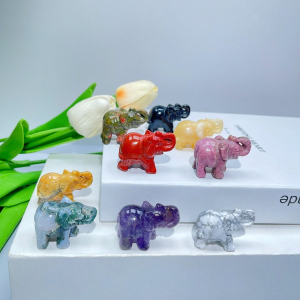 1.5'' Crystal Elephant Statue, Crystal Animal Carving, Gemstone Elephant, Crystal Gift, Home Decoration, Reiki Healing