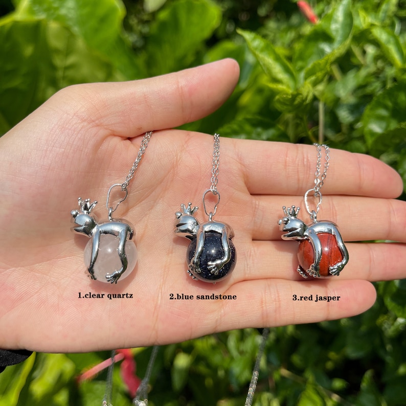 Gemstone Frog Pendant Necklace Crystal Sphere With Silver Etsy