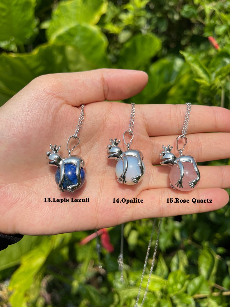 Gemstone Frog Pendant Necklace Crystal Sphere With Silver Etsy