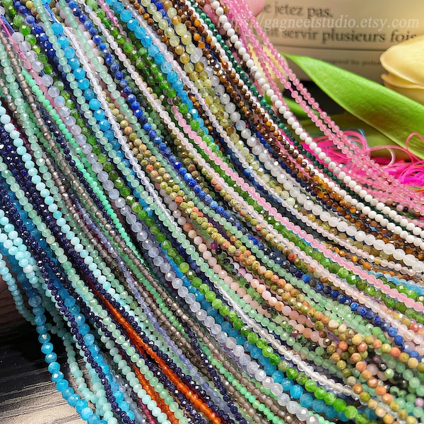 Genuine Faceted Round Gemstone Beads, Tiny Crystal Beads For Jewelry Making, Necklace Choker Beads, 2mm-4mm