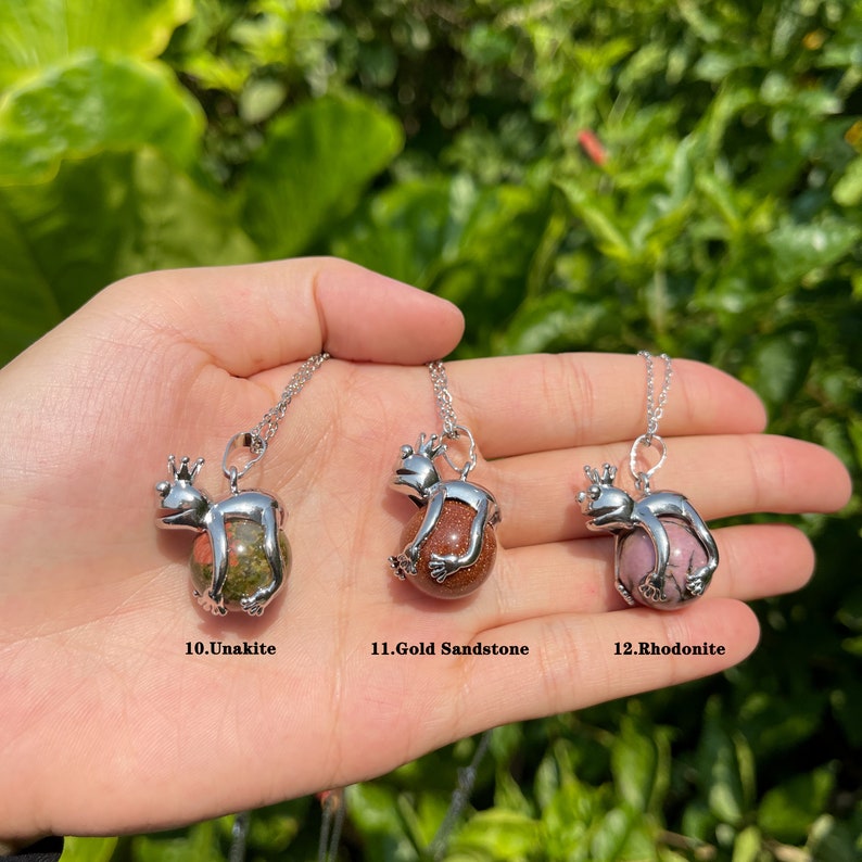 Gemstone Frog Pendant Necklace Crystal Sphere With Silver Etsy