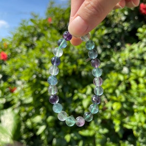 Genuine A+++ Rainbow Fluorite Bracelet, Gemstone Bracelet, Crystal Beads Bracelet, Stretchy Bracelet, Gift for Her