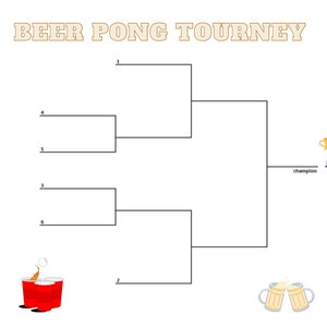6 Team Beer Pong Tournament Bracket, Instant Download, Printable, Bracket Poster, College Party Bracket, Party Game, Bachelor Party