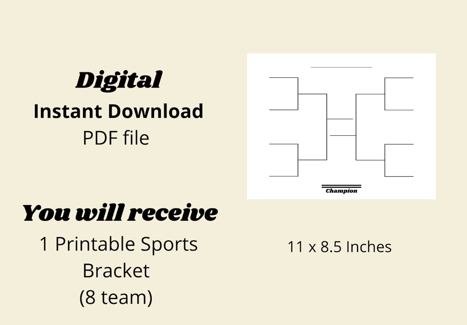 8 Team Tournament Bracket, Sports Bracket, Printable Sports Brackets