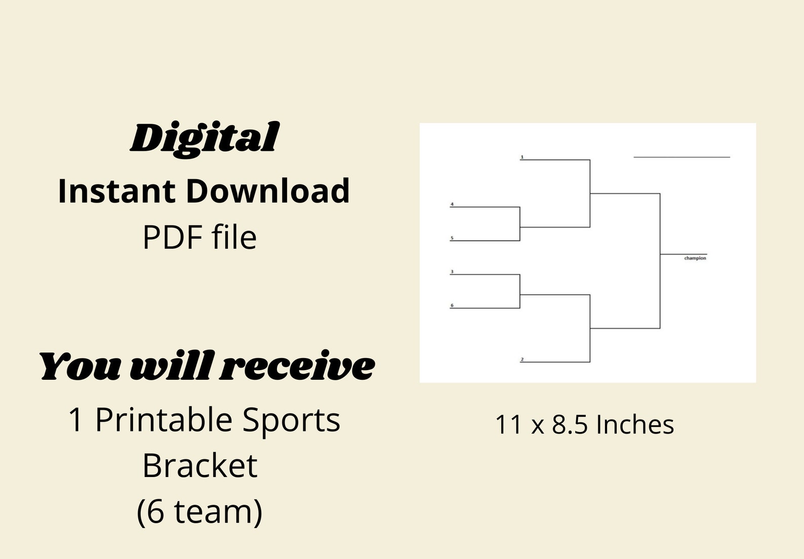 6 Team Tournament Bracket, Sports Bracket, Printable Sports Brackets