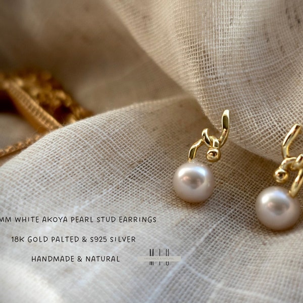 10MM Akoya weiße Perle Baumeln Ohrringe • S925 Sterling Silber Natürliche unregelmäßige Meerwasser Perle Ohrringe • Minimalist Alltag Ohrringe