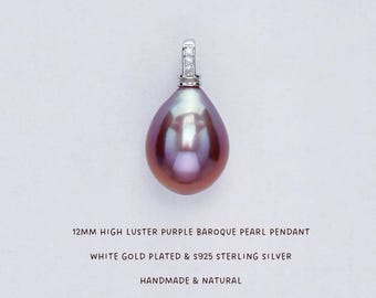 Iridescent Teardrop shape Pearl Zircon Pendant | White Gold Plated Sterling Silver
