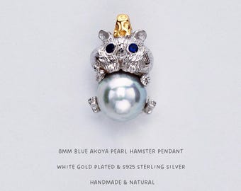 Akoya Pearl Hamster Pendant: High Luster Sterling Silver