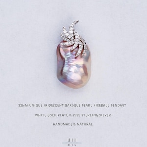 Large Iridescent Baroque Pearl Pendant: 22MM Sterling Silver Fireball
