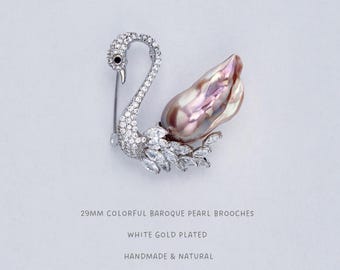 29MM Iridescent Baroque Pearl Swan Brooch