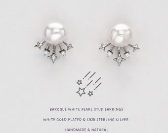 Orecchini a stella con perle barocche: borchie in argento sterling placcato oro