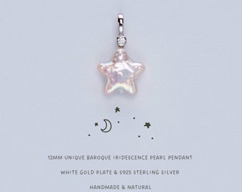 Iridescent Baroque Pearl Star Pendant: 12MM Sterling Silver