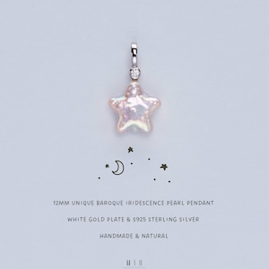 Iridescent Baroque Pearl Star Pendant: 12MM Sterling Silver