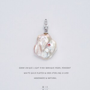 22MM Light Pink Freshwater Baroque Pearl Pendant | White Gold Plated Sterling Silver