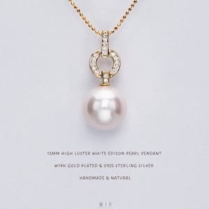 Edison Pearl Pendant: 13mm Freshwater Pearl, S925 Sterling Silver Charm