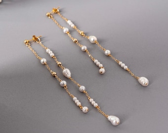 Natural Baroque Pearl Dangle Earrings • 14K Gold Filled Studs | Wedding Jewelry