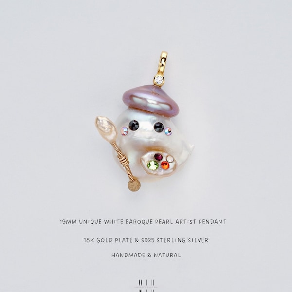 19-mm-Barock-Künstleranhänger mit weißen Perlen • Natürlicher, hochglänzender schillernder Perlenanhänger • Handgefertigter unregelmäßiger Süßwasserperlenanhänger
