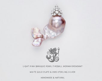 Baroque Pearl Mermaid Pendant: Light Pink Sterling Silver (22MM)