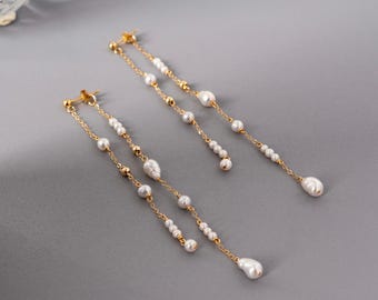 Natural Baroque Pearl Drop Earrings•14K Gold Filled Stud Earrings•Handmade Jewelry•Wedding Earrings•  Bridesmaid Gifts•Made in New York