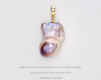26MM Baroque Pearl Pendant: Iridescent Fireball, Sterling Silver