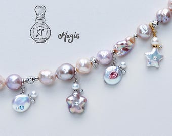 Mini Sparkling Pearl Charm Necklace, Handmade Sensory Bottle Pendant, Unique Gift for Best Friend, Dainty Everyday Jewelry