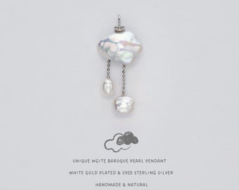MIUplus Unique White Baroque Pearl Cloud Pendant • High Luster Irregular Pearl Pendant • S925 Silver Cute Pendant • Made In NY