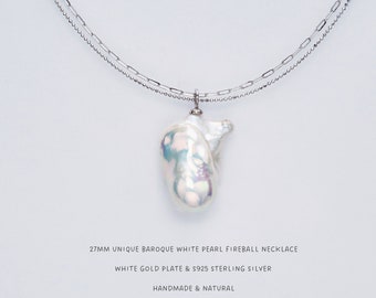 Luxury Baroque Pearl Necklace: White Gold Plated Sterling Silver,Hight Luster Freshwater Natural Baroque Pearl,