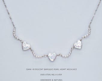 White Baroque Pearl Heart Necklace•Hand Made Sterling SliverNecklace•Minimalist Charm Necklace•Birthday Gifts•Made in New York