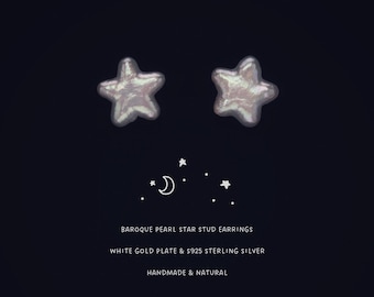 Baroque Pearl Star Earrings: Gold Plated Sterling Silver Studs