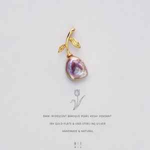 Baroque Keshi Pearl Flower Pendant: Iridescent 18K Gold Plated S925 Silver