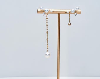 Mismatched Pearl Earrings, 14K Gold Filled Dainty Jewelry, Asymmetrical AB Earrings for Everyday Wear, Gift for Girlfriend