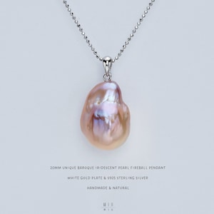 Baroque Pearl Pendant: Iridescent S925 Sterling Silver, 20mm
