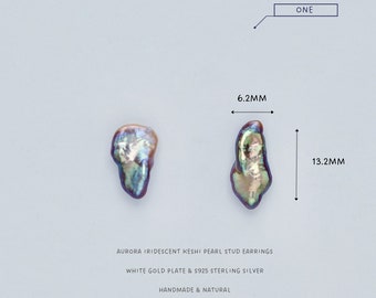 Aurora Keshi Pearl Stud Earrings: Iridescent S925 Sterling Silver